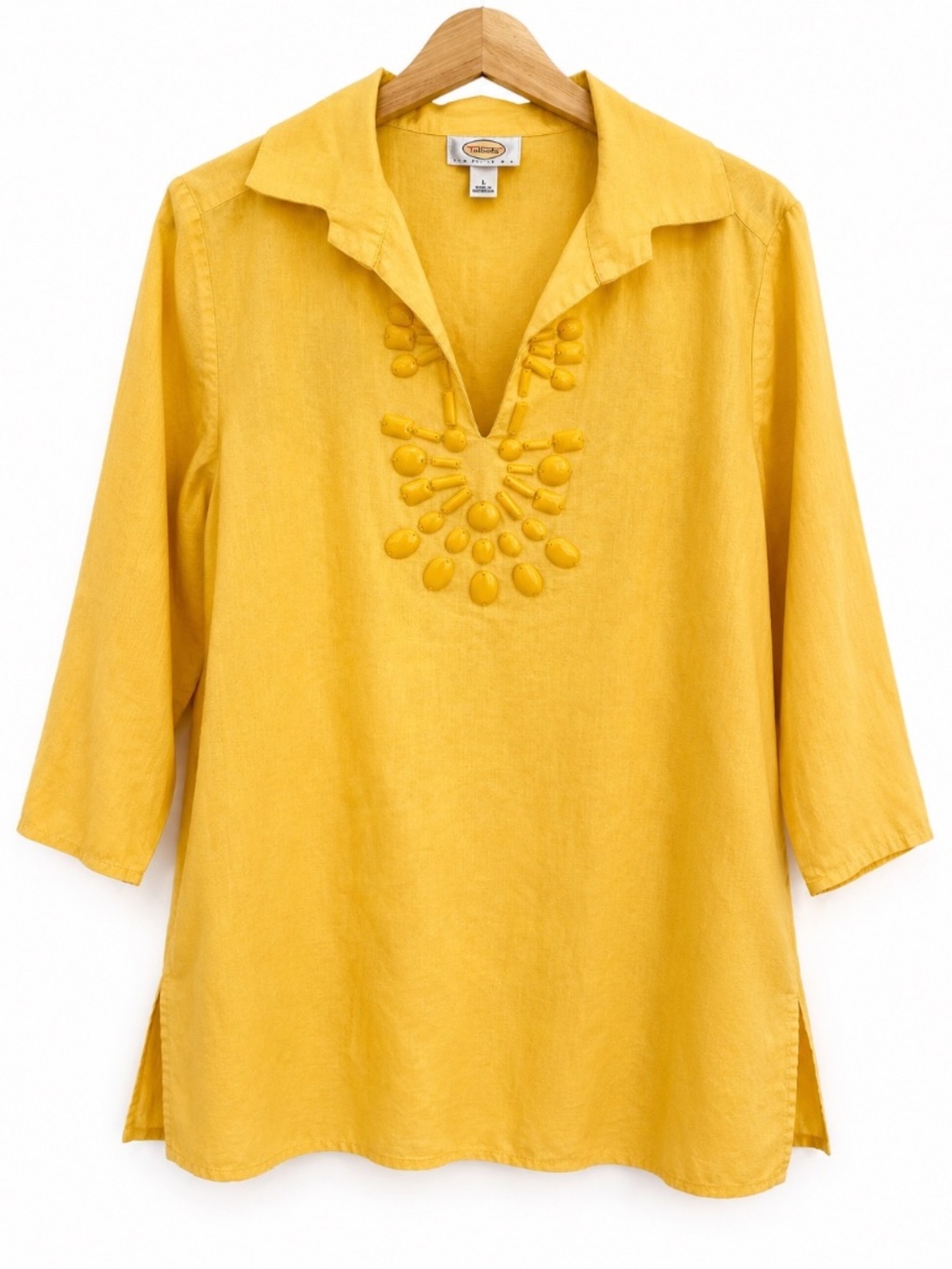 Talbots Petites Yellow Embellished Tunic Top 3/4 Sleeve LP